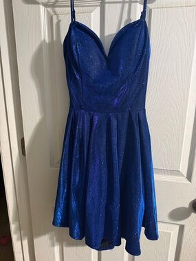 B Darlin Royal Blue Glitter A-Line Prom Dress